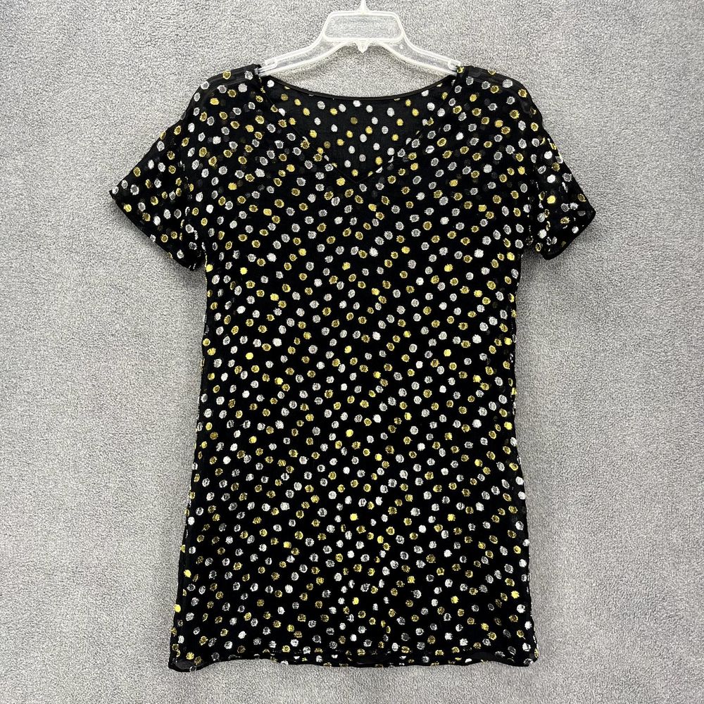Broadway & Broome‎ Dress Women Size Medium Black gold silver Dots Lined thin